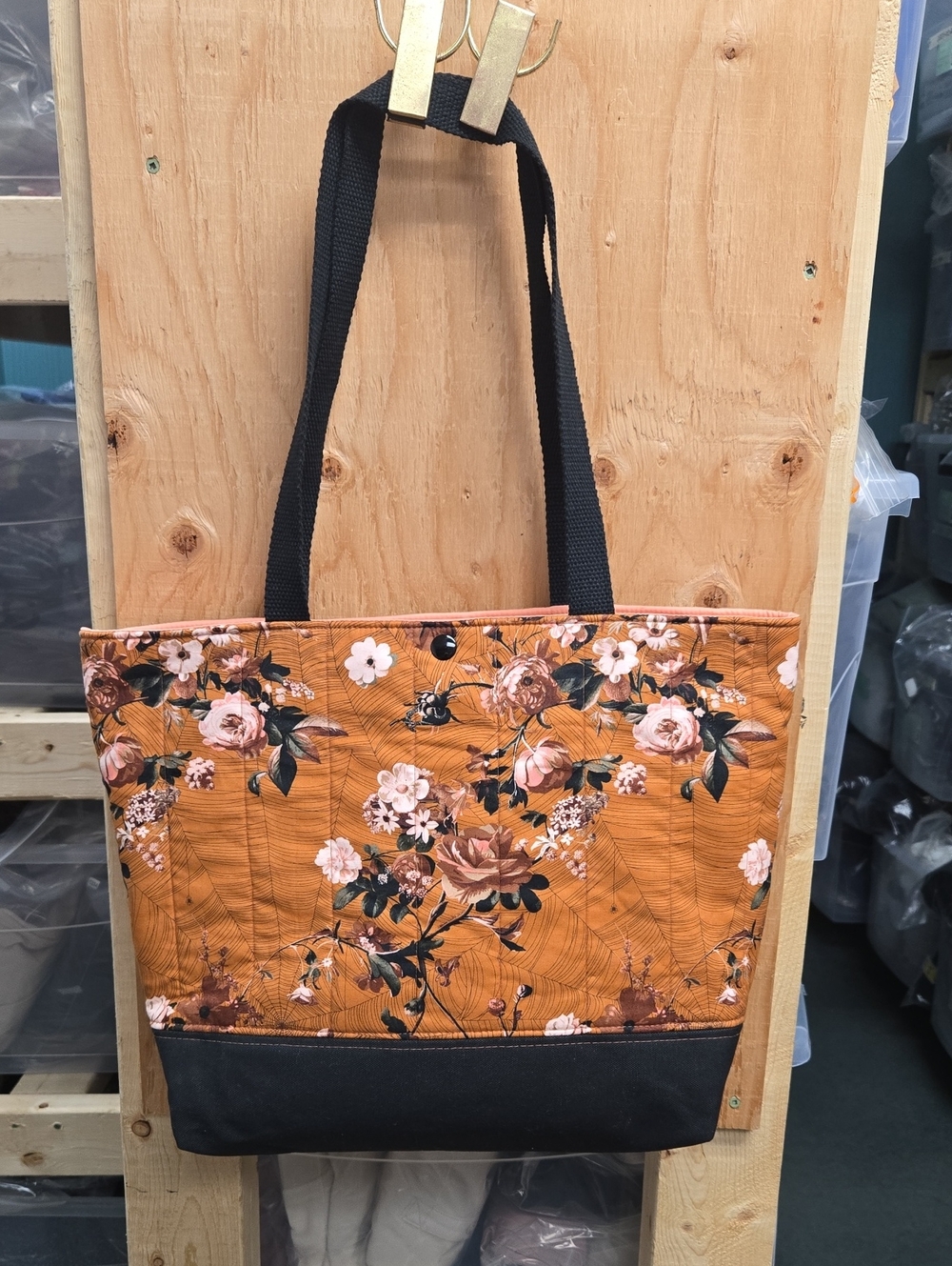 Crafty & Posh Handmade Spider Floral Canvas Bottom Everyday Quilted Tote Bag